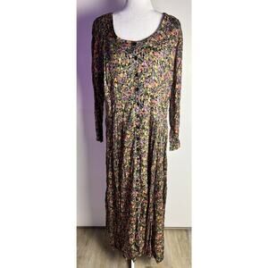 Vtg Ellen Tracy Plus Sz 18 Floral Button Up Lined Boho Prairie Minimalist Dress
